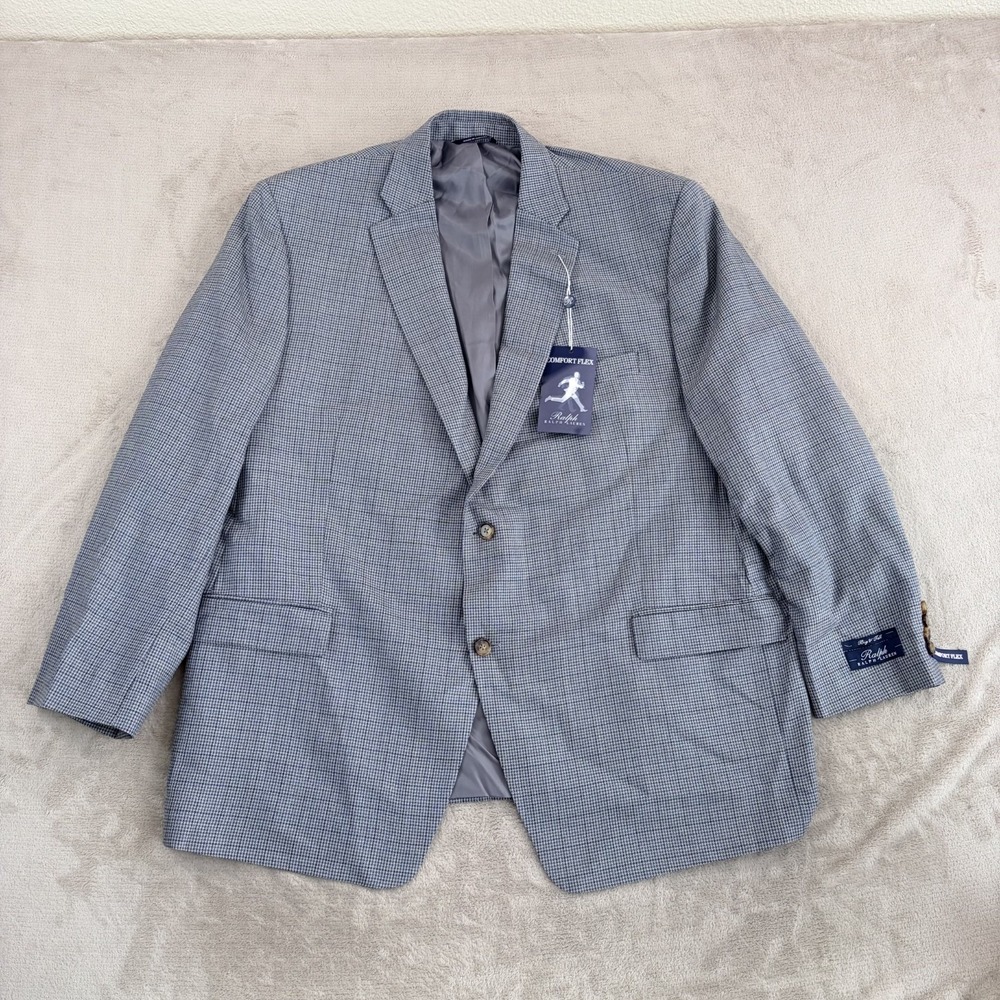 Ralph Lauren RL Blazer Grey Houndstooth Wool Silk Men 50R Executive Fit NWT $349